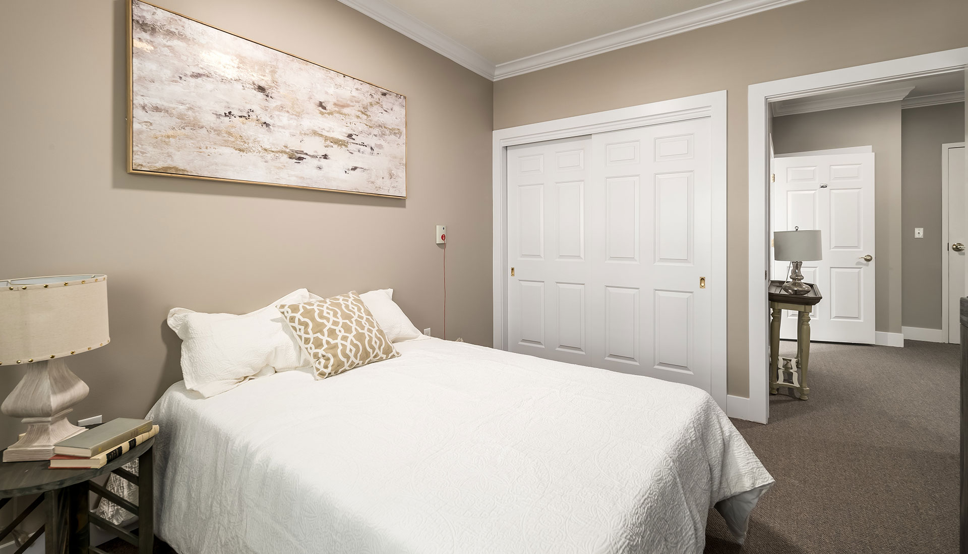 Luxury bedroom with white bedding